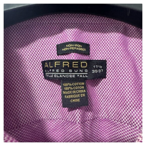 Alfred Sung Men’s XL pink/purple‎ tone Button Down Dress Shirt neck 17.5 - Picture 2 of 4